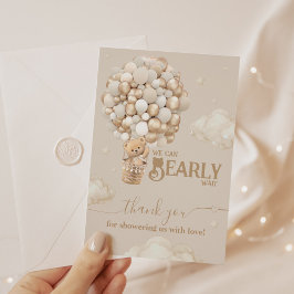 Cartão De Agradecimento Chá de fraldas neutro de Espera do Balão do Urso d