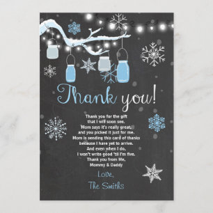 Cartão De Agradecimento Chá de fraldas Obrigado Winter Baby boy azul