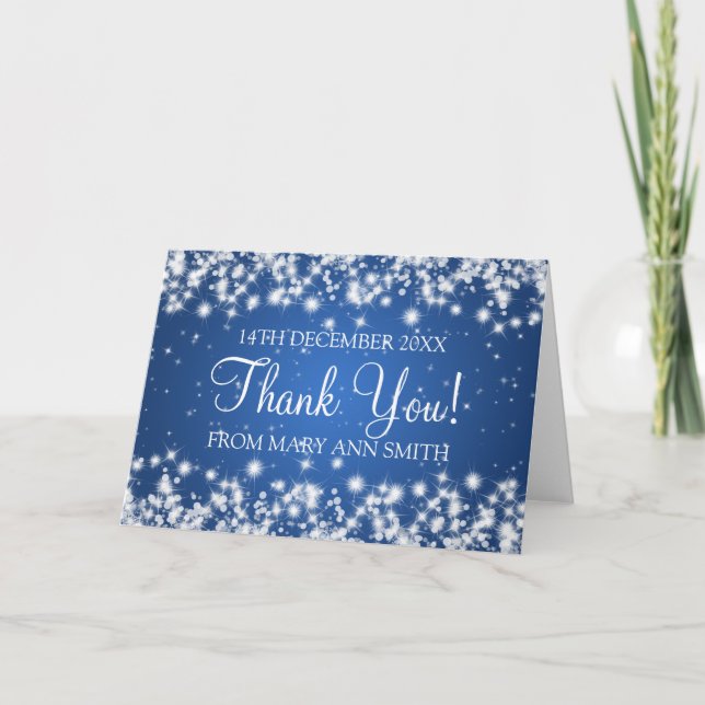 Cartão De Agradecimento Chá de fraldas Obrigado Winter Sparkle Blue (Frente)
