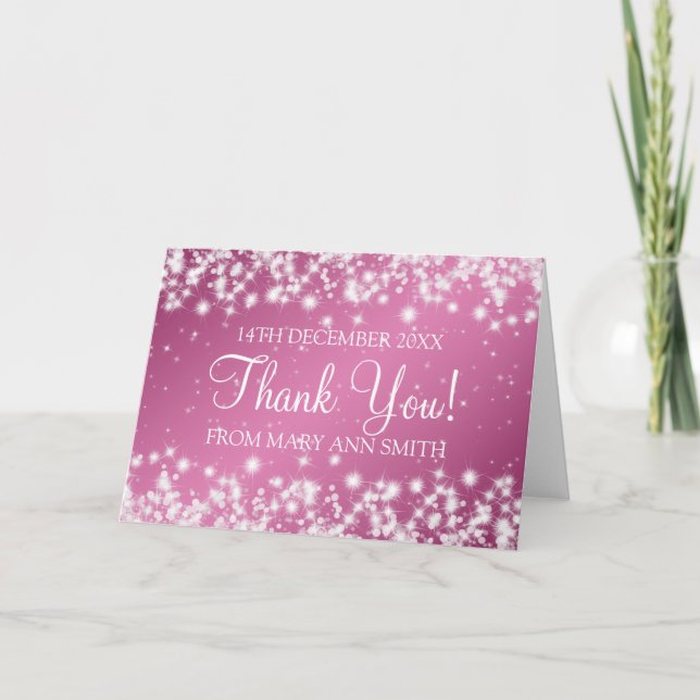 Cartão De Agradecimento Chá de fraldas Obrigado Winter Sparkle Pink (Frente)