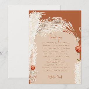 Cartão De Agradecimento Chá de fraldas Pampas Terracotta Obrigado