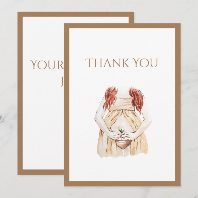 Cartão De Agradecimento Chá de fraldas para Mamãe (Frente/Verso)