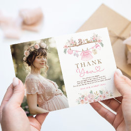 Cartão De Agradecimento Chá de fraldas para roupa de bebê rosa