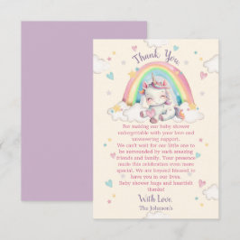 Cartão De Agradecimento Chá de fraldas Pastel Rainbow Unicorn