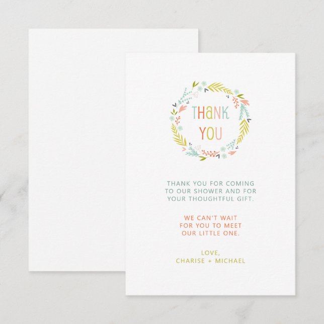 Cartão De Agradecimento Chá de fraldas Pastel Wreath obrigado (Frente/Verso)