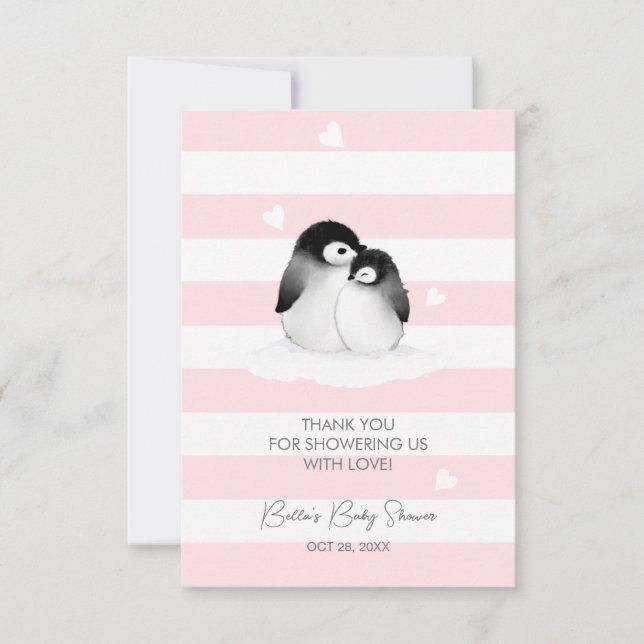 Cartão De Agradecimento Chá de fraldas Pinguim Cujo (Frente)