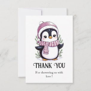 Cartão De Agradecimento Chá de fraldas Pinguim Místico Encantador