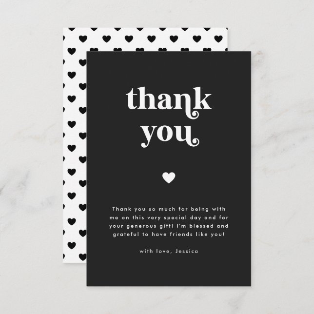 Cartão De Agradecimento Chá de fraldas preto e branco retrô (Frente/Verso)