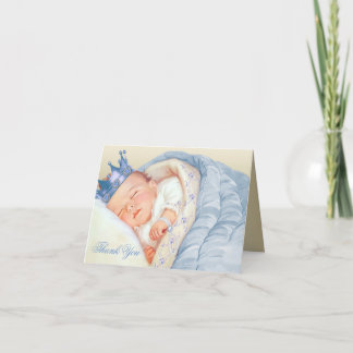 Cartão De Agradecimento Chá de fraldas Príncipe Dourado Azul Obrigado