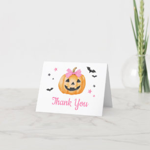 Cartão De Agradecimento Chá de fraldas Pumpkin Rosa Pequeno Boo Spooky