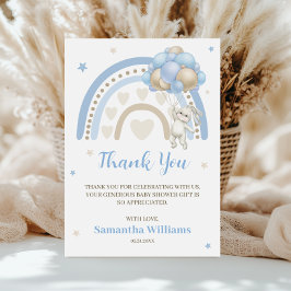 Cartão De Agradecimento Chá de fraldas Rainbow Bunny Balloon Obrigado