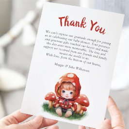 Cartão De Agradecimento Chá de fraldas Red Mushroom Girl Obrigado