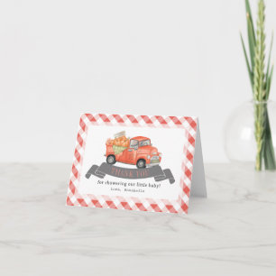Cartão De Agradecimento Chá de fraldas Red Pumpkin Truck Gingham