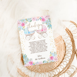 Cartão De Agradecimento Chá de fraldas Revelado Azul Cor-de-rosa