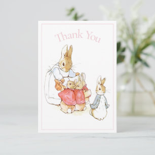 Cartão De Agradecimento Chá de fraldas Rosa Beatrix Potter Obrigado