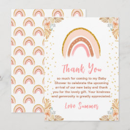 Cartão De Agradecimento Chá de fraldas Rosa Boho Arco-Íris