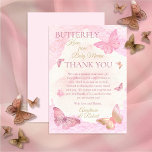 Cartão De Agradecimento Chá de fraldas Rosa Butterfly<br><div class="desc">Chá de fraldas de menina "Obrigado",  cor-de-rosa doce,  mauve,  blush e dourado,  "Butterfly Kisses",  com borboletas em várias combinações coloridas,  em um fundo de cor-de-água,  claro e rosa. Design composto por Designs Holiday Hearts.</div>