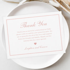 Cartão De Agradecimento Chá de fraldas Rosa de Script Elegante