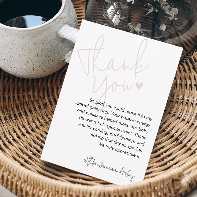 Cartão De Agradecimento Chá de fraldas Rosa de Script Moderno (Modern Script Pink Baby Shower Thank You Card)