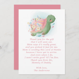 Cartão De Agradecimento Chá de fraldas Rosa de Tartaruga Floral