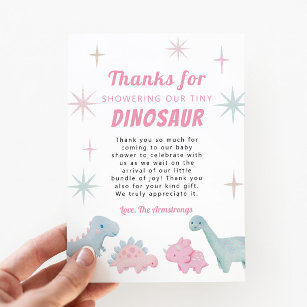 Cartão De Agradecimento Chá de fraldas Rosa Dinossauro