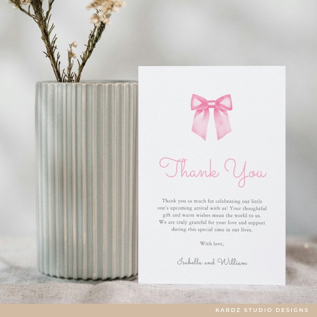 Cartão De Agradecimento Chá de fraldas rosa elegante (Flat Thank You Card in 3.5 x 5 inches. Personalize text, select size, paper, and corner style.)