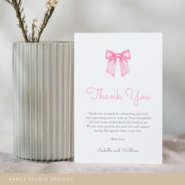 Cartão De Agradecimento Chá de fraldas rosa elegante (Flat Thank You Card in 3.5 x 5 inches. Personalize text, select size, paper, and corner style.)