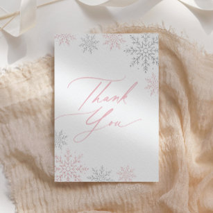 Cartão De Agradecimento Chá de fraldas Rosa Floco de Neve de inverno