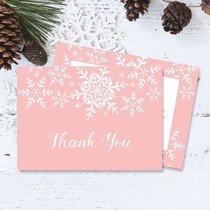 Cartão De Agradecimento Chá de fraldas Rosa Flocos de Neve Obrigado