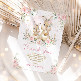 Cartão De Agradecimento Chá de fraldas Rosa Floral Bunny Rabbit Girl