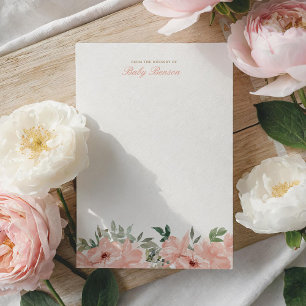 Cartão De Agradecimento Chá de fraldas Rosa Floral Watercolor Girl