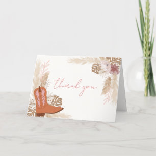 Cartão De Agradecimento Chá de fraldas Rosa Moderno Boho Boots Pampas
