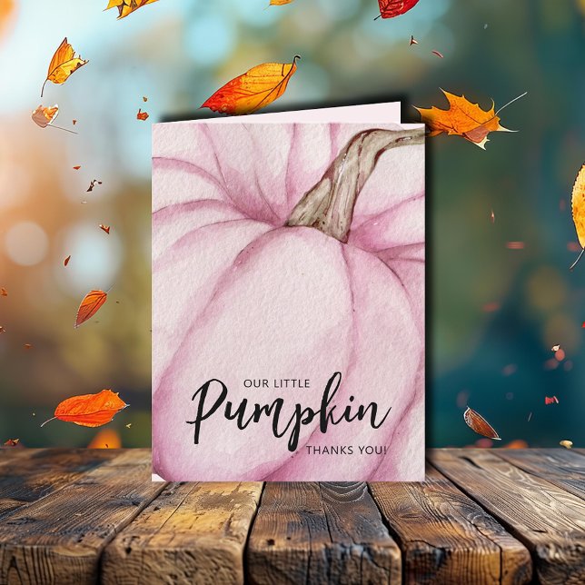 Cartão De Agradecimento Chá de fraldas Rosa Pumpkin Girl (Pink pumpkin girl baby shower folded thank you cards feature your message on the inside)