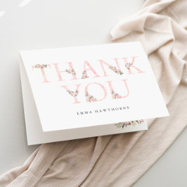 Cartão De Agradecimento Chá de fraldas Rosa Simples Tipografia Floral