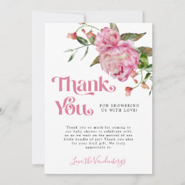 Cartão De Agradecimento Chá de fraldas Rosa Watercolor Flower Girl