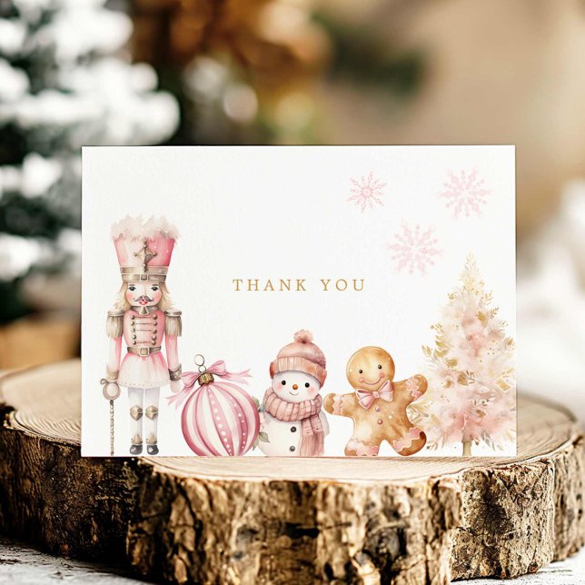 Cartão De Agradecimento Chá de fraldas Rosa Winter Wonderland (Elegant Pink Winter christmas baby shower thank you card)