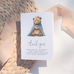 Cartão De Agradecimento Chá de fraldas Royal Teddy Bear Prince<br><div class="desc">Um cartão de obrigado para combinar com a nossa coleção de Chás de fraldas do Royal Teddy Bear Prince e Princess. Este cartão dobrado apresenta um filhote de urso de aquarela pintado à mão vestindo uma coroa azul e dourada e uma capa correspondente segurando um pequeno ursinho azul. "Obrigado" está...</div>