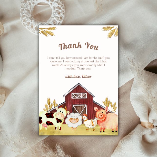 Cartão De Agradecimento Chá de fraldas Russo de Animais de Criação de Barn (Rustic Barnyard Farm Animals Baby Shower Thank You Card)