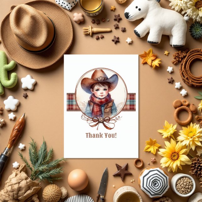 Cartão De Agradecimento Chá de fraldas Russo de Cowboy Ocidental (Rustic Western Cowboy Baby Shower Thank You Card)