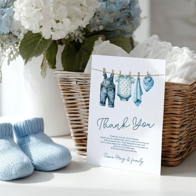 Cartão De Agradecimento Chá de fraldas Rustic Blue Jean Baby Denim Country (Rustic Blue Jean Baby Denim Country Baby Shower Thank You Card)