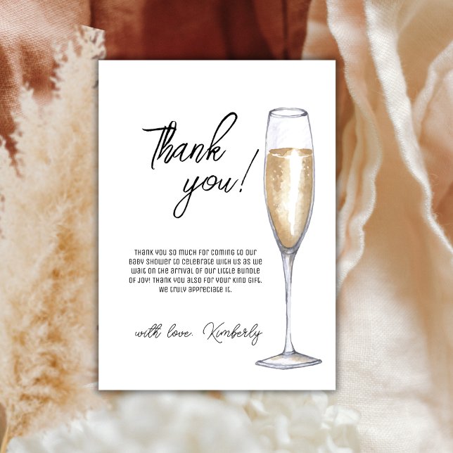 Cartão De Agradecimento Chá de fraldas Rustic Boho Champagne Brunch (Rustic Boho Champagne Brunch Bubbly Baby Shower Thank You Card)