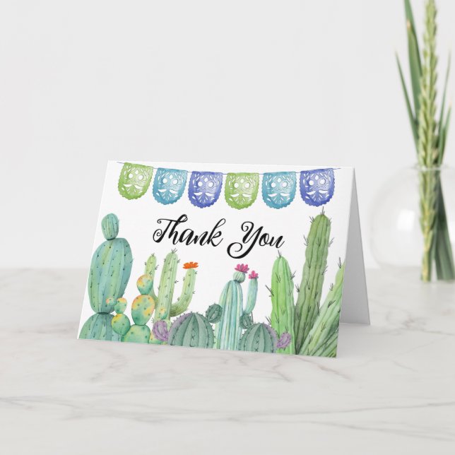 Cartão De Agradecimento Chá de fraldas Rustic Greenery Taco Fiesta Cactus (Frente)