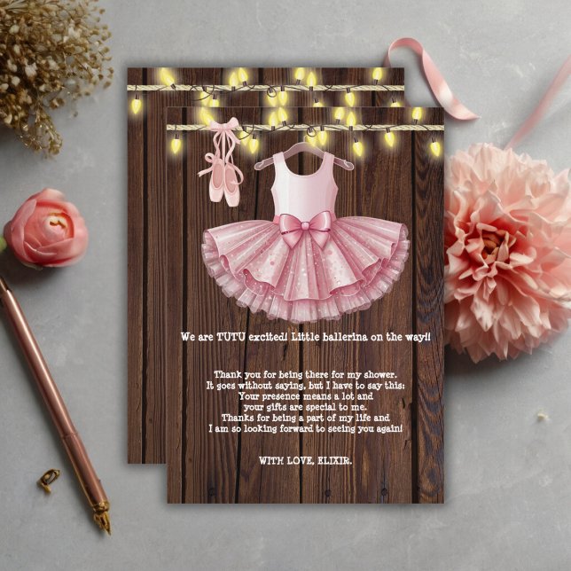 Cartão De Agradecimento Chá de fraldas Rustic Little Ballerina Tutu Glitte (Criador carregado)