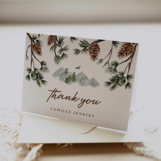 Cartão De Agradecimento Chá de fraldas Rustic Mountain Boy (Woodland Forest Baby Shower Thank you card)