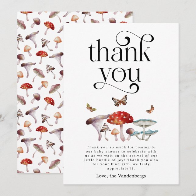 Cartão De Agradecimento Chá de fraldas Rustic Mushroom (Frente/Verso)