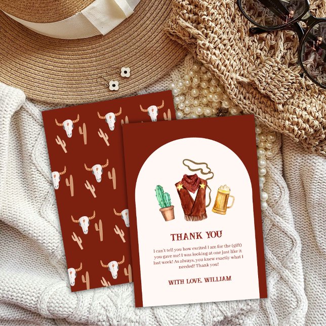 Cartão De Agradecimento Chá de fraldas Rustic Rodeo Cowboy Cactus Beer Arc (Rustic Rodeo Cowboy Cactus Beer Arch Baby Shower Thank You Card)
