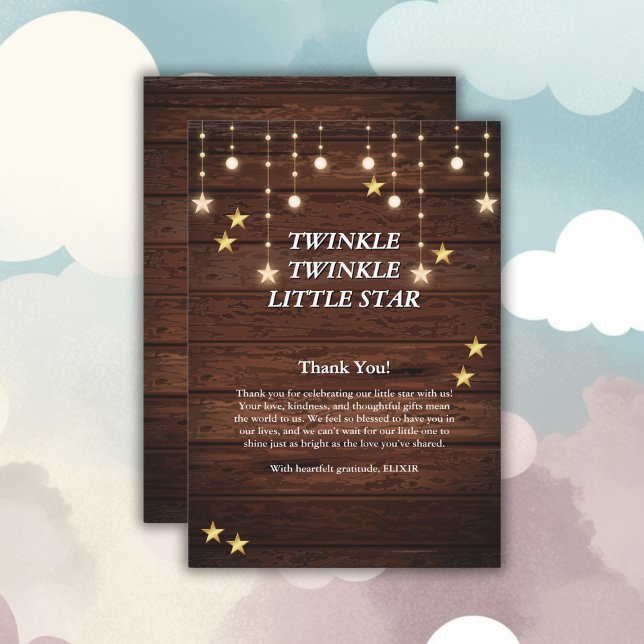 Cartão De Agradecimento Chá de fraldas Rustic Twinkle Twinkle Little Star (Criador carregado)