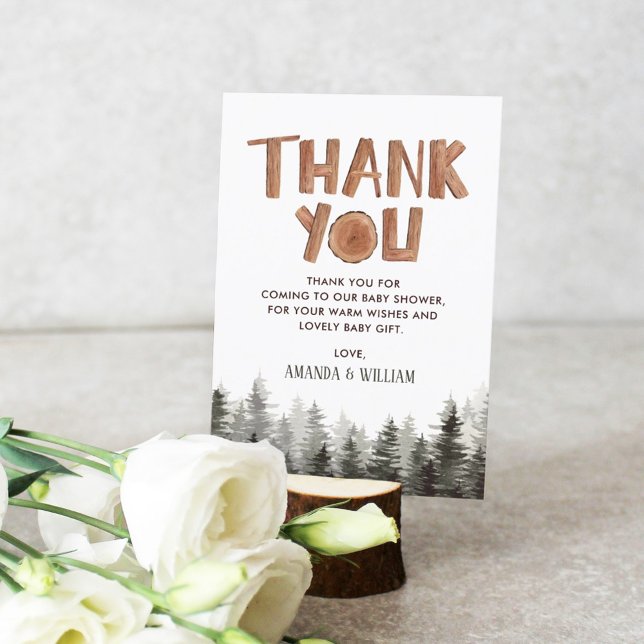 Cartão De Agradecimento Chá de fraldas Rustic Woodland Obrigado (Criador carregado)