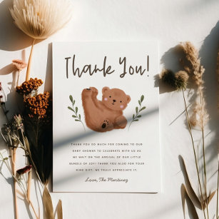 Cartão De Agradecimento Chá de fraldas Rústico do Urso