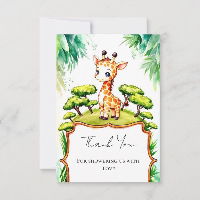 Cartão De Agradecimento Chá de fraldas Safari Giraffe Simples (Frente)